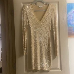 Rhinestone mesh nude dress - Fashion Nova size Small